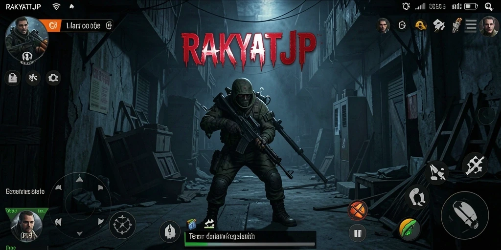 Tampilan gameplay RAKYATJP dengan suasana horor yang menyeramkan.