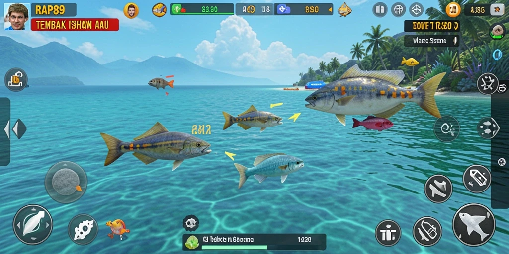 Tampilan gameplay RAP89 dengan ikan berwarna-warni yang bisa ditembak.